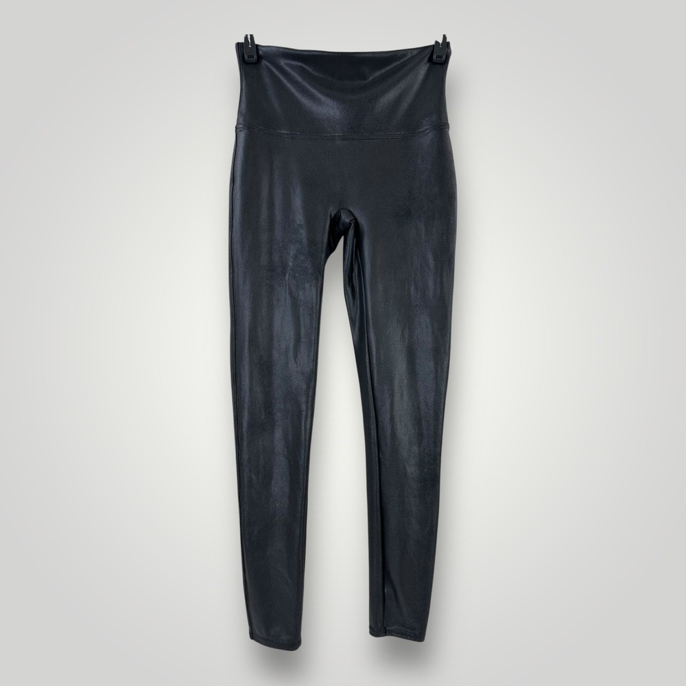 Spanx Faux Leather Leggings Womens Large Black High Rise Pull On Shapewear Pants